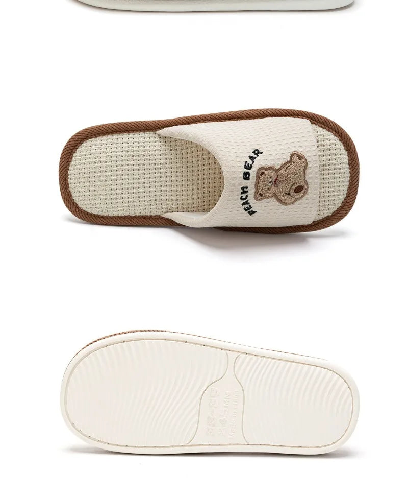 Home Linen Slippers Women's Four Season Sweat Absorbing Cotton Linen Cloth Slippers Cute and Casual PVC Toe Slippers Sandals