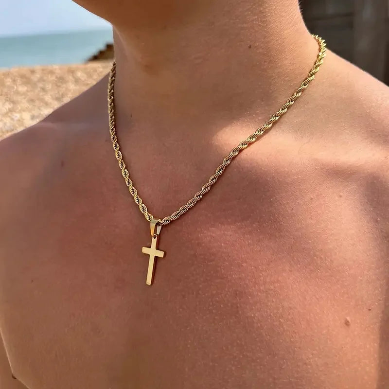 Stainless Steel Delicate Vintage Cross Pendant Necklace Simple Fashion Faith For Women Jewelry Daily Commuter With