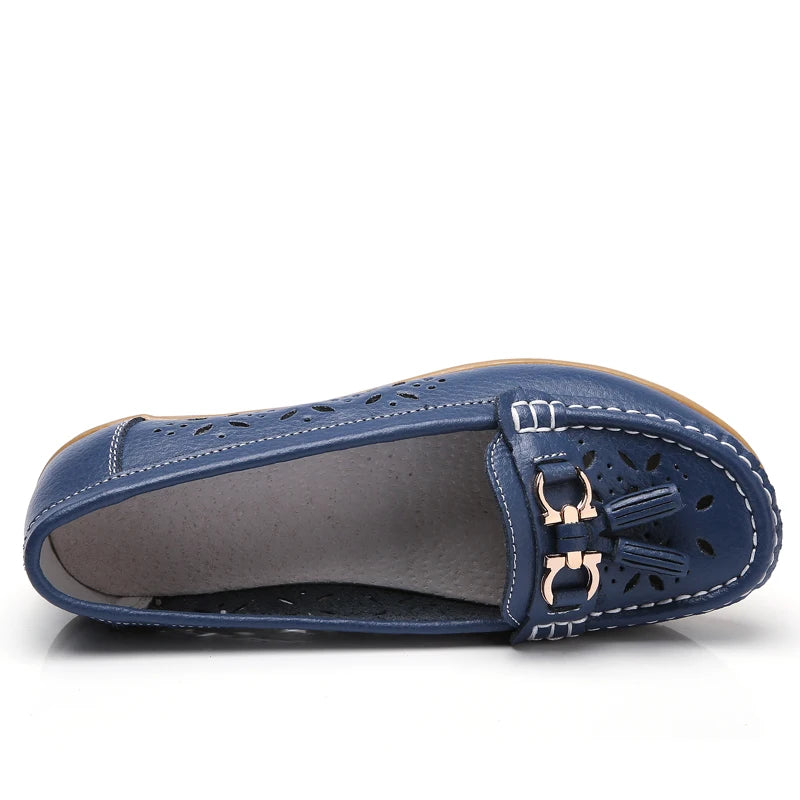 Women Wedge Flats Genuine Leather Slip On Loafers Moccasins Casual Shoes Luxury Brand Designs Big Size 41 42 43