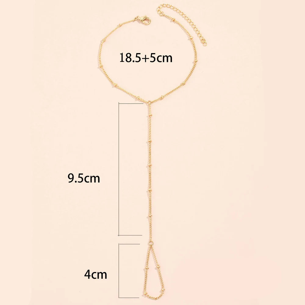 Simple Thin Chains Finger Ring Bracelet Slave Bracelet Hand Chain Ring Link Bracelet Everyday Jewelry for Women and Girls