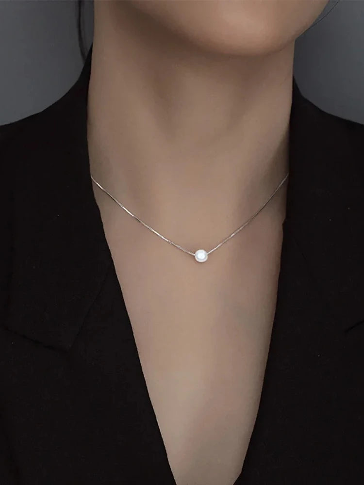 925 Sterling Silver Fashion Luxury White 6MM 8MM 10MM Mother of Pearl Pendant Necklace for Women Wedding Jewelry Accessories