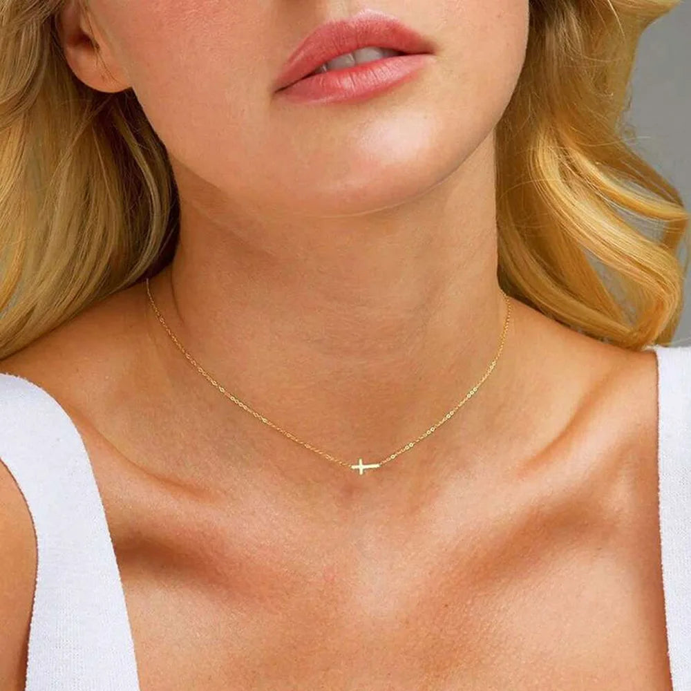Stainless Steel Delicate Vintage Cross Pendant Necklace Simple Fashion Faith For Women Jewelry Daily Commuter With