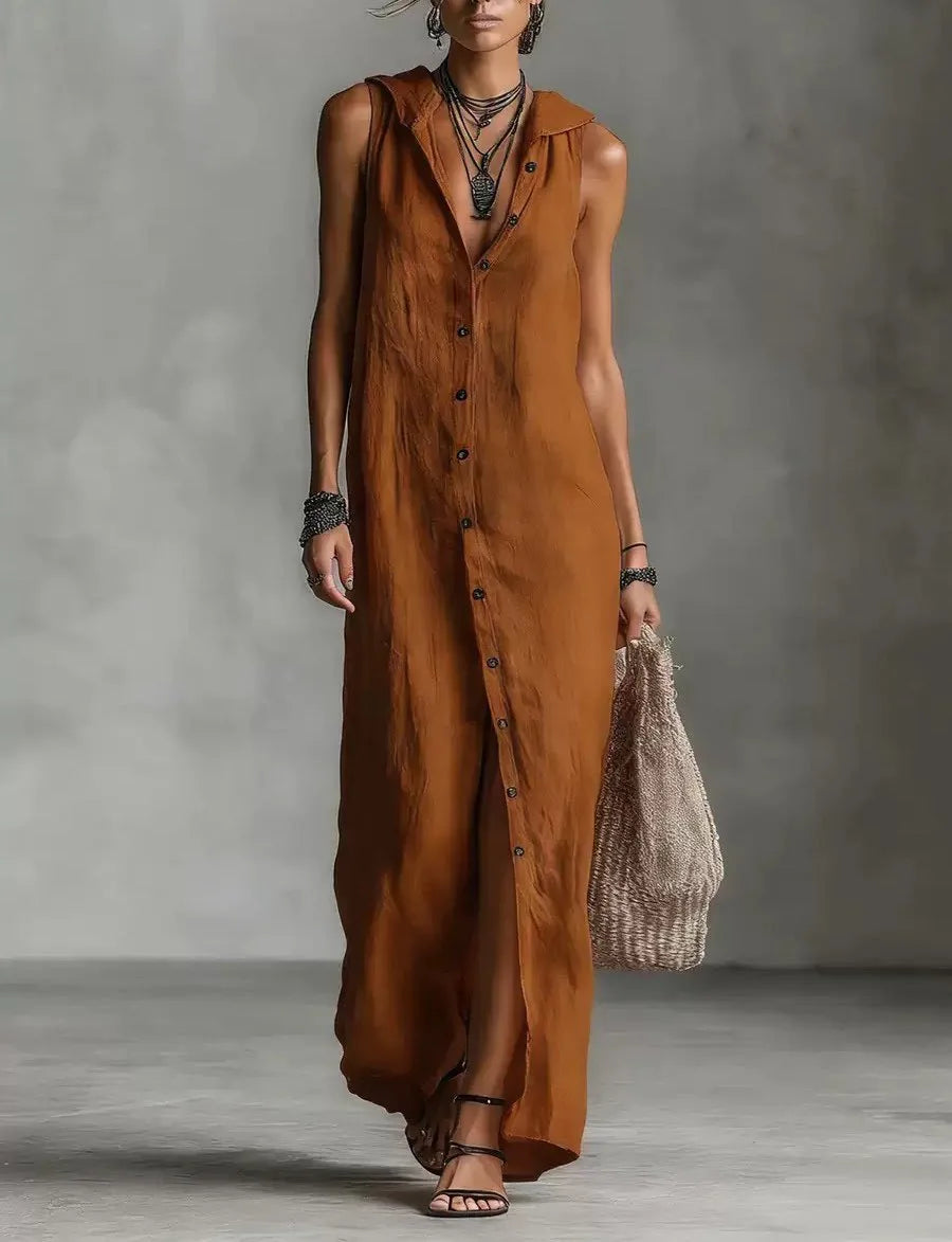 Women Dresses 2026 New summer solid color button open stitch sleeveless long dresses women's clothing vestidoes