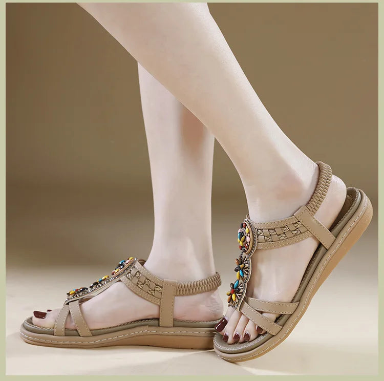 Women's New Summer Bohemian Style Non-slip Flat Sandals Woman Plus Size Soft Bottom Beach Sandals Lady Casual Shoes 36-42