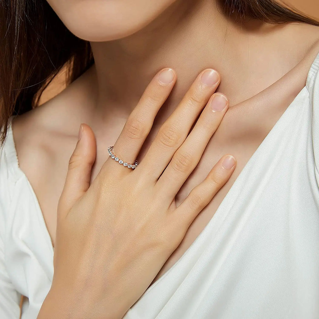 Trumium 100% 925 Sterling Silve Ring Simple Zircon Stackable Round CZ Finger Rings For Women Party Wedding  Fine Jewelry