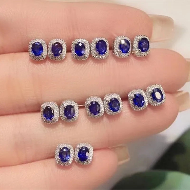 Huitan Noble Navy Blue Cubic Zirconia Stud Earring for Lady Fashion Versatile Ear Piercing Women Earrings Sparkling Jewelry Gift