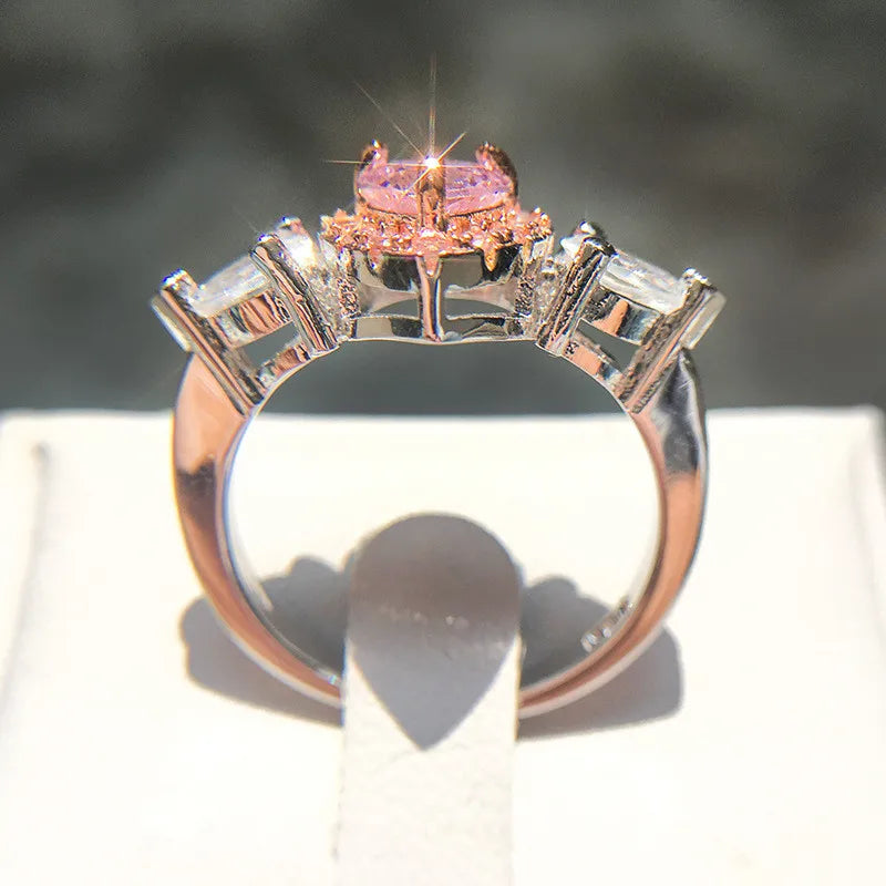 CC Rings For Women Princess Propose Marriage Pink Heart Cubic Zirconia Ring Romantic Engagement Wedding Jewelry Bijoux CC917