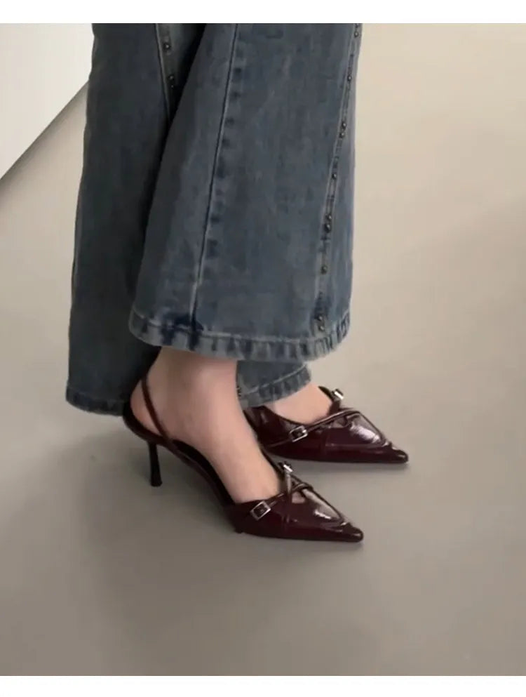 Luxury Summer Pointed Toe Women Sandals Concise Slingback Party Dress Mules Shoes Sexy High Heels Banquet Striptease Sandals