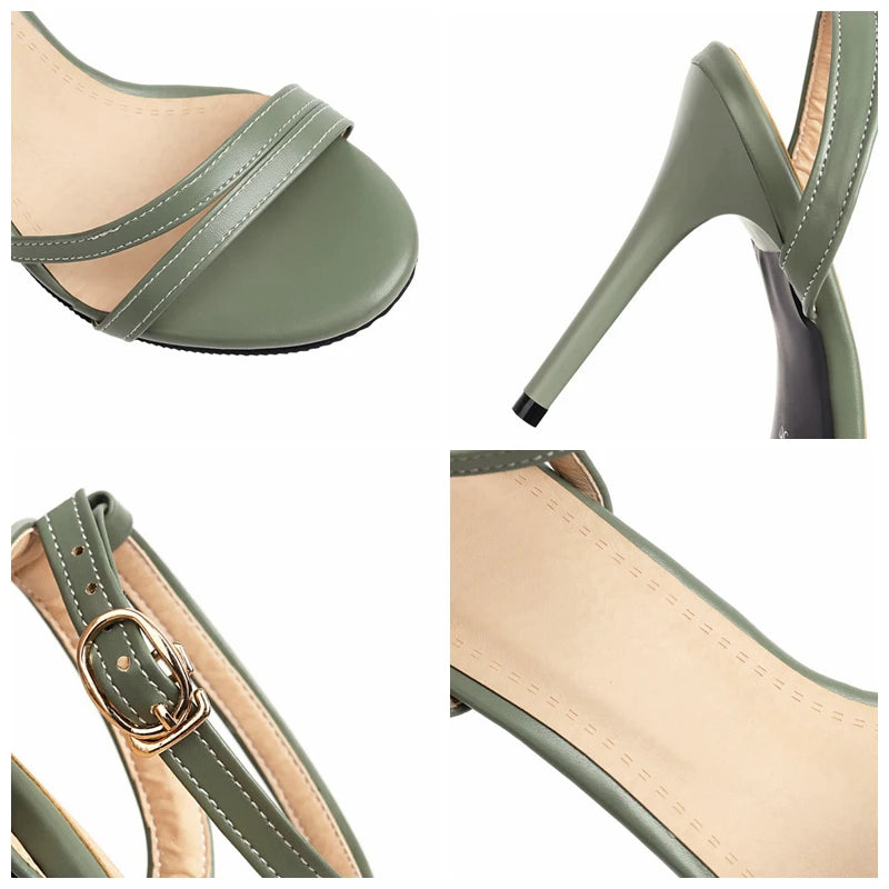 REAVE CAT Elegant Sandals Ankle Buckle Strap Narrow Open Toe 9.5cm Stiletto Heel Shoes US19 Black White A4245
