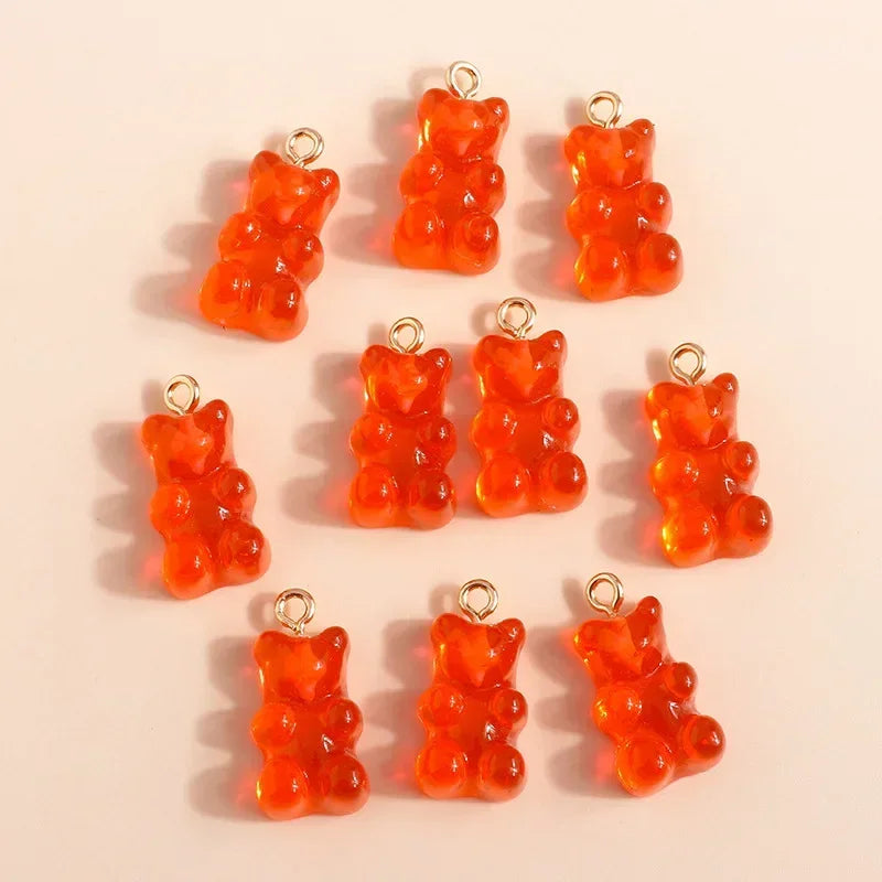 20Pcs 6 Color Colorful Bear Charms Resin Cabochons Glitter Gummy Candy Necklace Keychain Pendant DIY Making Accessories New