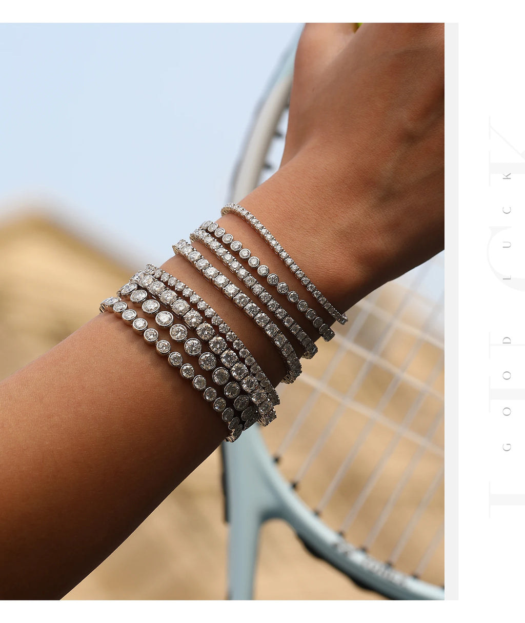 MODIAN D VVS1 Round Moissanite Tennis Bracelet 3mm/4mm/5mm 925 Sterling Silver Tennis Stackable Bracelets for Women Men Jewelry