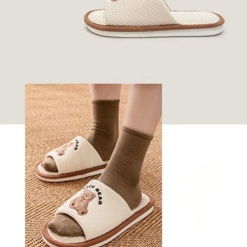Home Linen Slippers Women's Four Season Sweat Absorbing Cotton Linen Cloth Slippers Cute and Casual PVC Toe Slippers Sandals