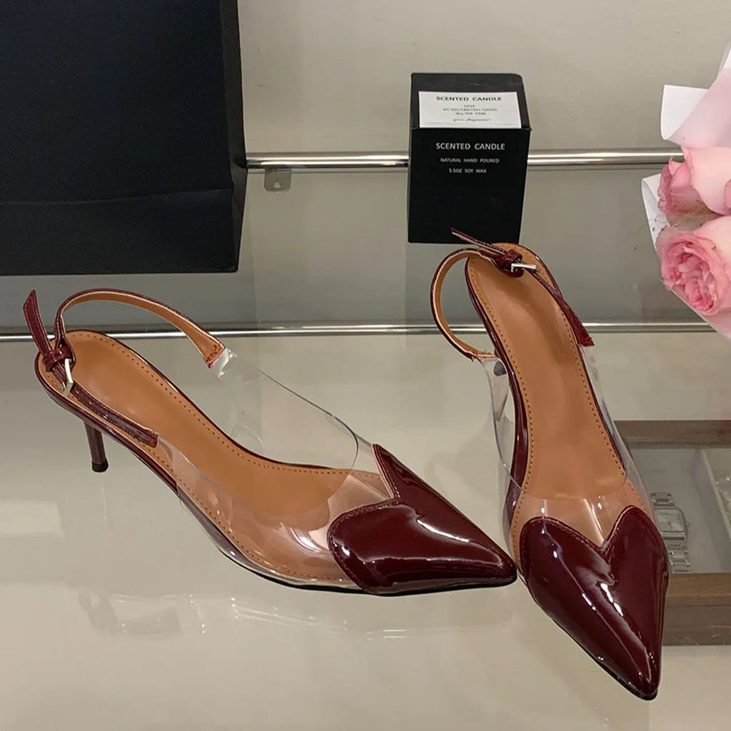Heart Shaped Women Pumps Elegant Pointed toe Transparent PVC Slingbacks Stiletto High heels Party Shoes