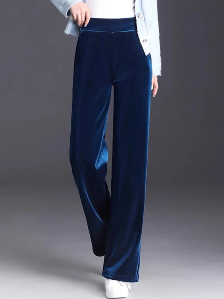 Women's pants with many reviews flared pants ice silk pants wide leg pants, high waisted blue loose straight leg pants 6XL