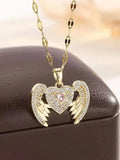 High Quality Aesthetic New Design, Silver Micro Inlaid Zircon Angel Wing Heart-Shaped Women's Pendant Necklace, Exquisite And El