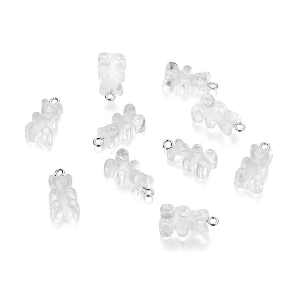 20Pcs 6 Color Colorful Bear Charms Resin Cabochons Glitter Gummy Candy Necklace Keychain Pendant DIY Making Accessories New