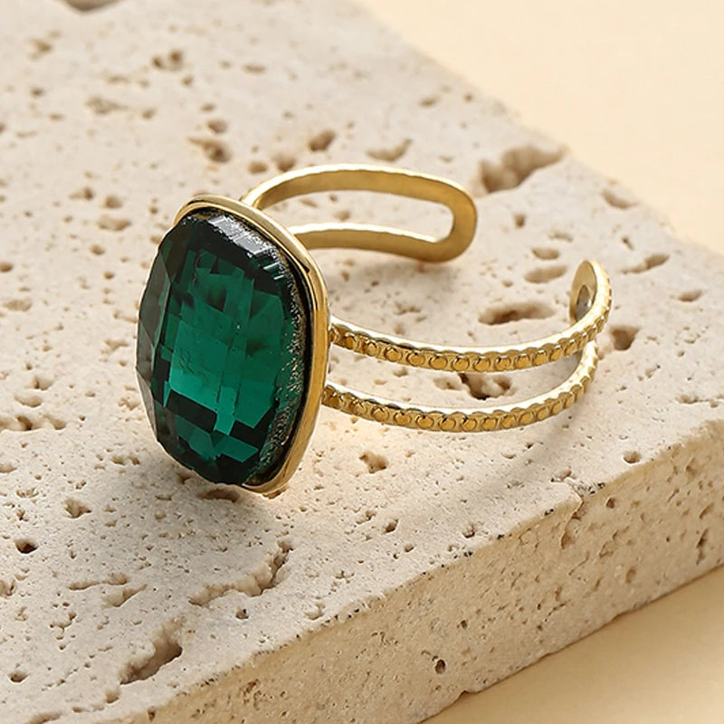 Geometric Zircon Rings For Women Gold Color Stainless Steel Flower Heart Hollow Multilayer Adjustable Open Rings Jewelry Gifts
