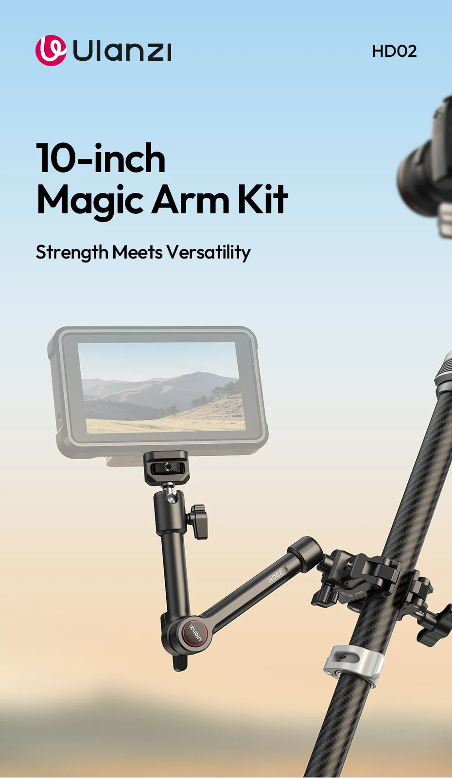 Ulanzi HD02 10-inch Magic Arm Kit for Outdoor Camera Photography Livestreaming Vlog with All-Direction Ball Head Adaptable Clamp