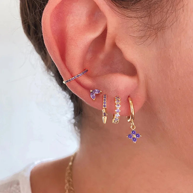New Fashion Stainless Steel Flower Small Hoop Earrings Women Korean Crystal Zirconia Cartilage Earrings Piercing Jewelry