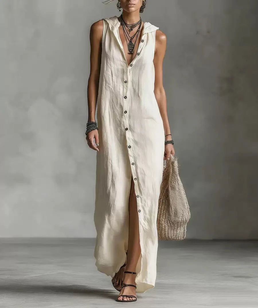 Women Dresses 2026 New summer solid color button open stitch sleeveless long dresses women's clothing vestidoes