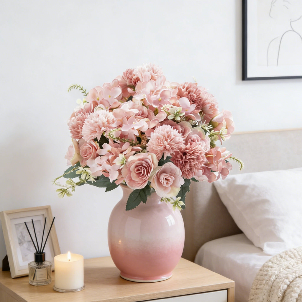 Artificial Silk Hydrangea Rose Flowers Wedding Bridal Bouquet Outdoor Yard Holiday Ornament Vase Home Room Decoration Scrapbooks