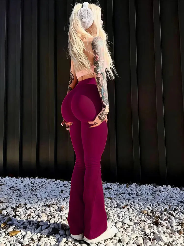 Fashion Flare Pants High Waist Yoga Wide Leg Bootcut Leggings Red White Black Sports Trousers Outdoor Fitness Casual For Slim