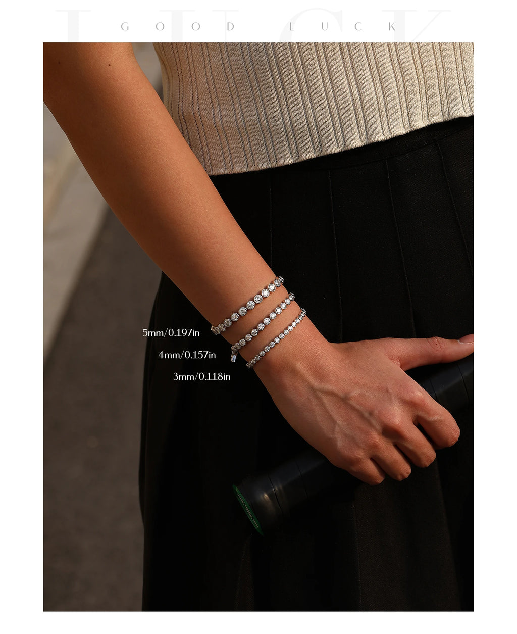 MODIAN D VVS1 Round Moissanite Tennis Bracelet 3mm/4mm/5mm 925 Sterling Silver Tennis Stackable Bracelets for Women Men Jewelry