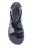 Large Size Rope Knot Summer Beach Flat Bottom Sandals Women's Shoes Wish Flat Sandals Open Toe Rubber Sole Ankle Strap