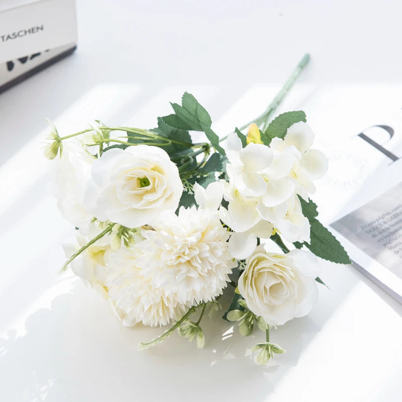 Artificial Silk Hydrangea Rose Flowers Wedding Bridal Bouquet Outdoor Yard Holiday Ornament Vase Home Room Decoration Scrapbooks