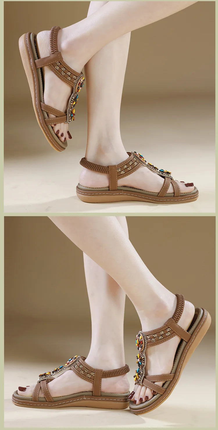 Women's New Summer Bohemian Style Non-slip Flat Sandals Woman Plus Size Soft Bottom Beach Sandals Lady Casual Shoes 36-42