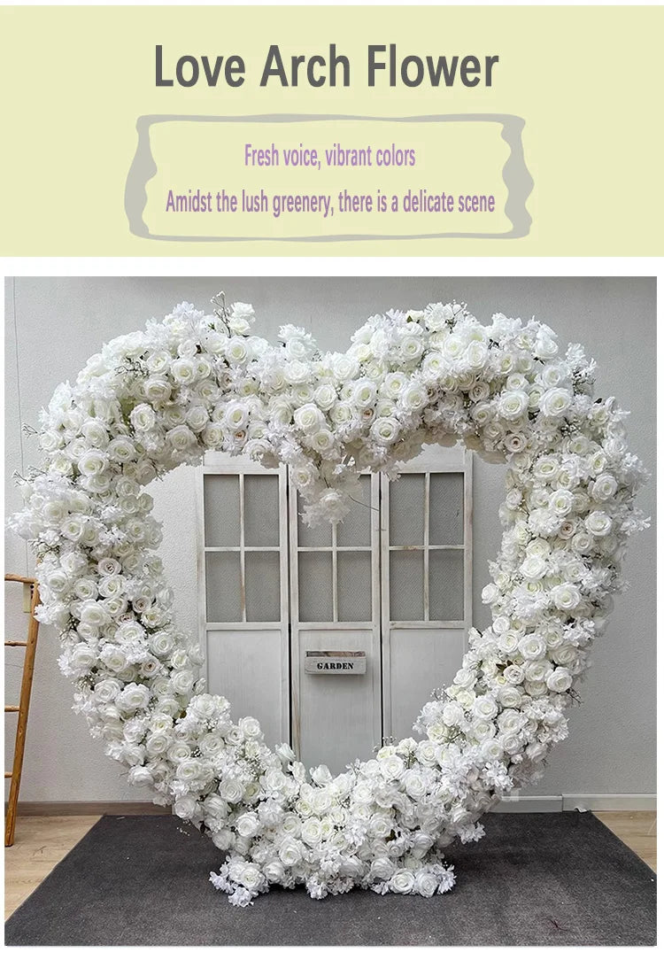 200CM Wholesale Artificial Silk Flower Red White Arched Heart Shaped Wedding Arched Rose Heart Shaped Arched Flower Background