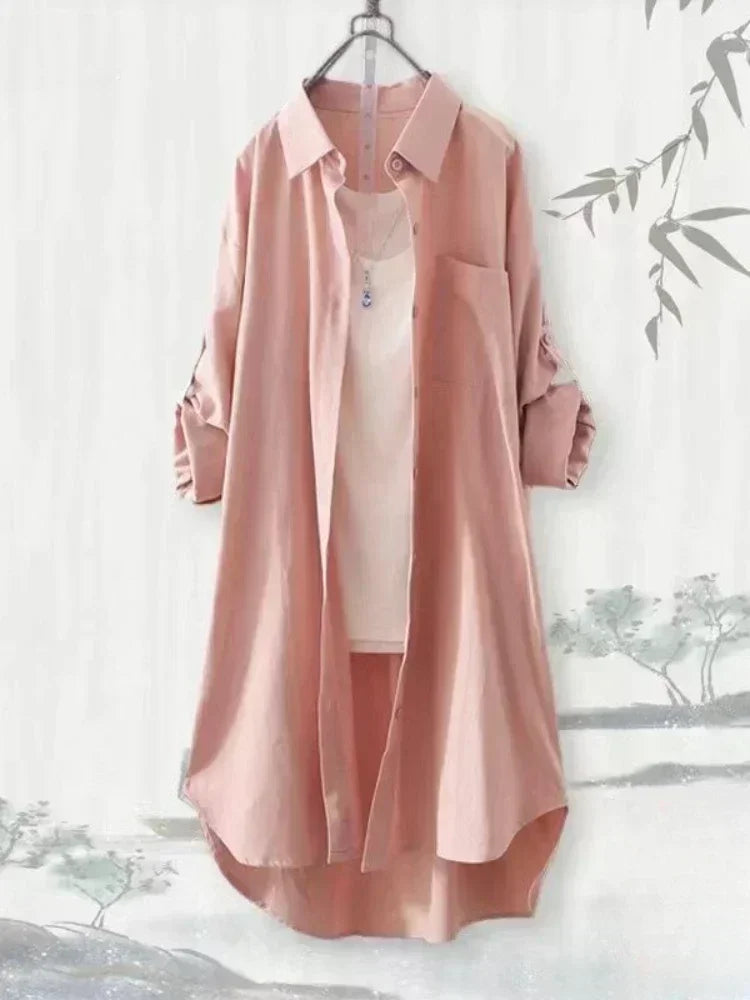 Plus Size Women Tops Blouses Loose Breathable Midi clothing Korean Casual Shirts Women Simple Solid Female Long Sleeved Blouses