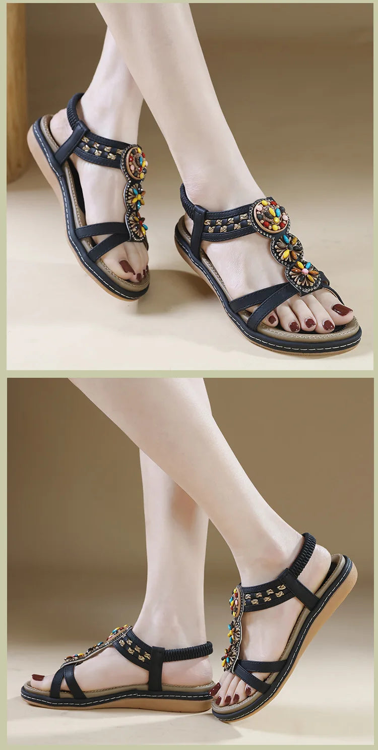 Women's New Summer Bohemian Style Non-slip Flat Sandals Woman Plus Size Soft Bottom Beach Sandals Lady Casual Shoes 36-42