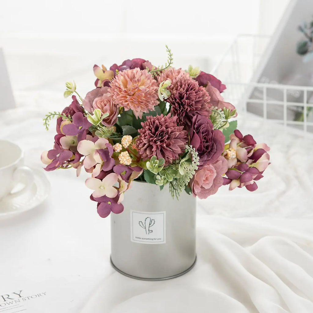 Artificial Silk Hydrangea Rose Flowers Wedding Bridal Bouquet Outdoor Yard Holiday Ornament Vase Home Room Decoration Scrapbooks