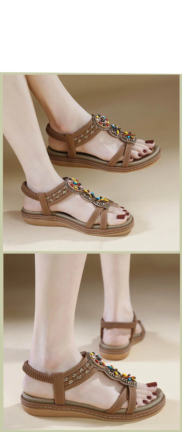 Women's New Summer Bohemian Style Non-slip Flat Sandals Woman Plus Size Soft Bottom Beach Sandals Lady Casual Shoes 36-42