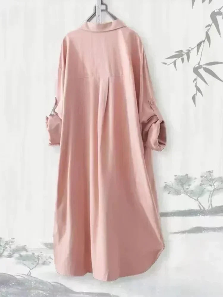 Plus Size Women Tops Blouses Loose Breathable Midi clothing Korean Casual Shirts Women Simple Solid Female Long Sleeved Blouses