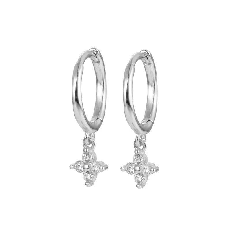 New Fashion Stainless Steel Flower Small Hoop Earrings Women Korean Crystal Zirconia Cartilage Earrings Piercing Jewelry