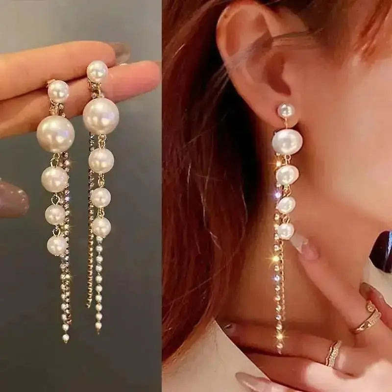 925 Silver Needle Korean Fashion Crystal Pearl Drop Earrings For Women Jewelry 2026 Trending New Luxury Zircon Women's Earrings