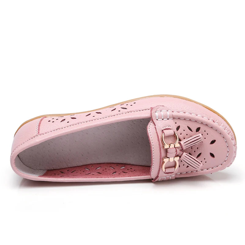 Women Wedge Flats Genuine Leather Slip On Loafers Moccasins Casual Shoes Luxury Brand Designs Big Size 41 42 43