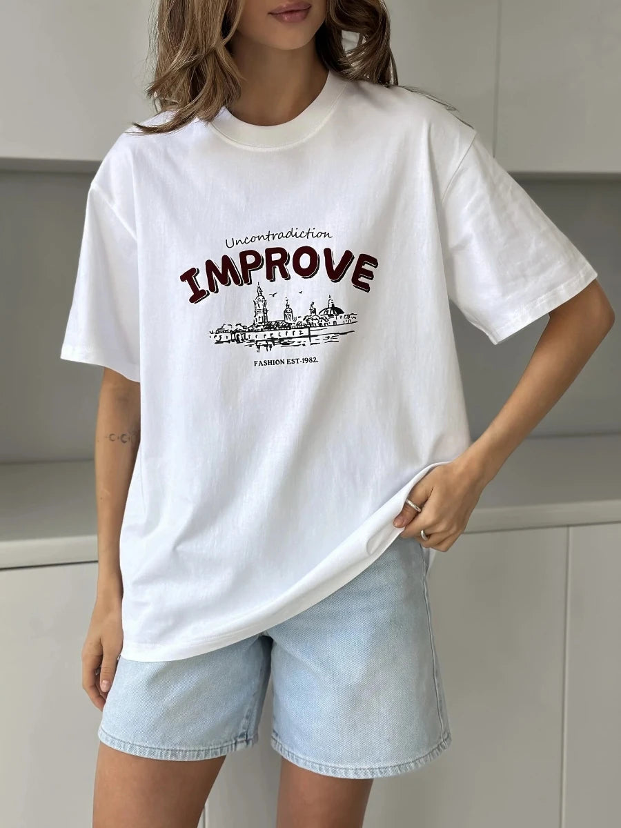Sumuyoo 100% Cotton Women's Casual Printed T-shirt Fashionable Short-sleeve Printing T Shirts Hip Hop Loose Top