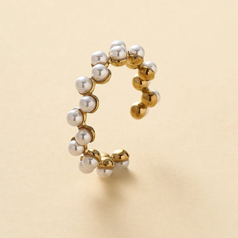 Geometric Zircon Rings For Women Gold Color Stainless Steel Flower Heart Hollow Multilayer Adjustable Open Rings Jewelry Gifts