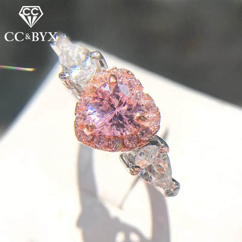 CC Rings For Women Princess Propose Marriage Pink Heart Cubic Zirconia Ring Romantic Engagement Wedding Jewelry Bijoux CC917