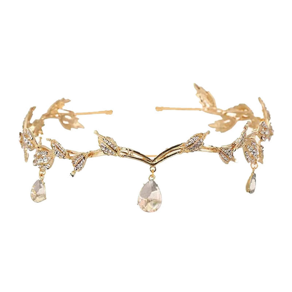 Bridal Crystals Tiara Crown Leaf Alloy Bridal Crown for Women Princess Headband Retro Rhinestone Hair Accessories