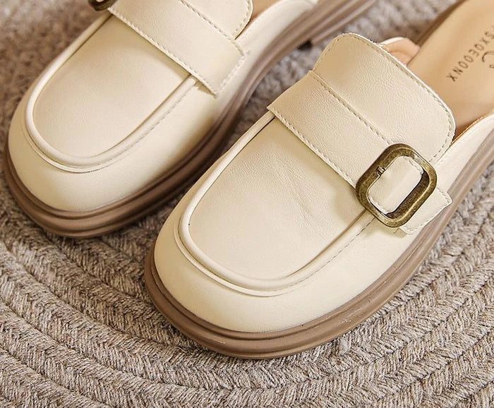 Leather Women's Slippers And Ladies Sandals Round Toe Mules Shoes Black Slides On Promotion Youthful Emo Sale Easy Wears Eva 39