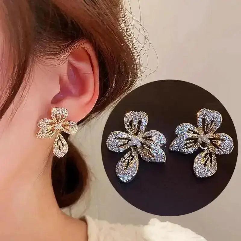 925 Silver Needle Korean Fashion Crystal Pearl Drop Earrings For Women Jewelry 2026 Trending New Luxury Zircon Women's Earrings