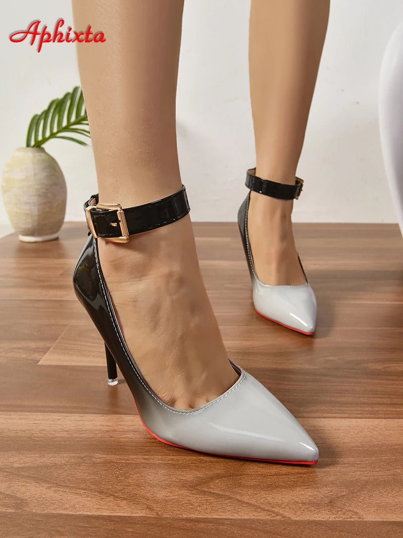 Aphixta 0.79Inch Belt Buckle Pumps Women Shoes Metal Button Gradient Color 3.940 inch Super High 10cm Stiletto Heels Big 53