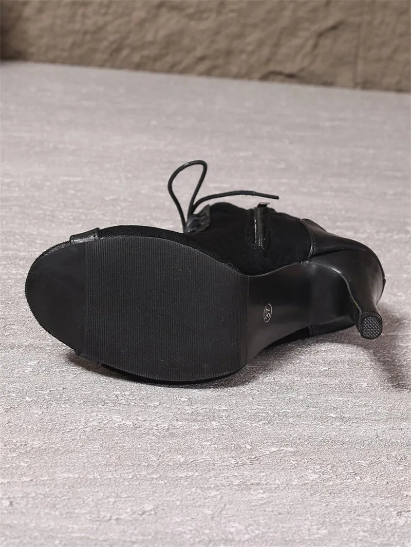 Jazz Latin Dance Boots Women's 5CM 7CM 10CM Thin High Heels 2025 New Plus Size Summer Black Lace-up Sexy Short Boots For Woman