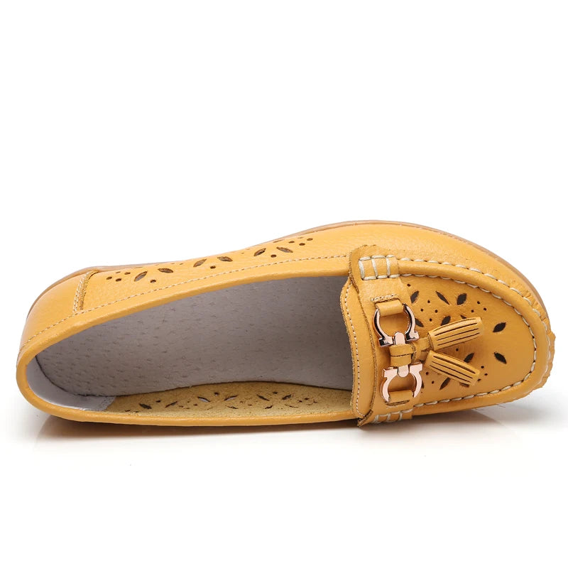Women Wedge Flats Genuine Leather Slip On Loafers Moccasins Casual Shoes Luxury Brand Designs Big Size 41 42 43