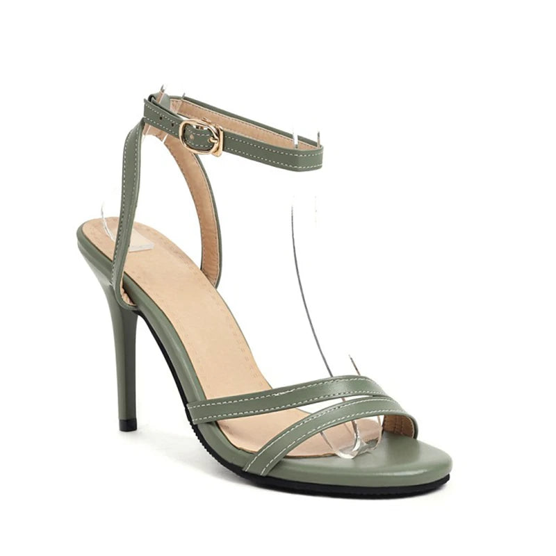 REAVE CAT Elegant Sandals Ankle Buckle Strap Narrow Open Toe 9.5cm Stiletto Heel Shoes US19 Black White A4245
