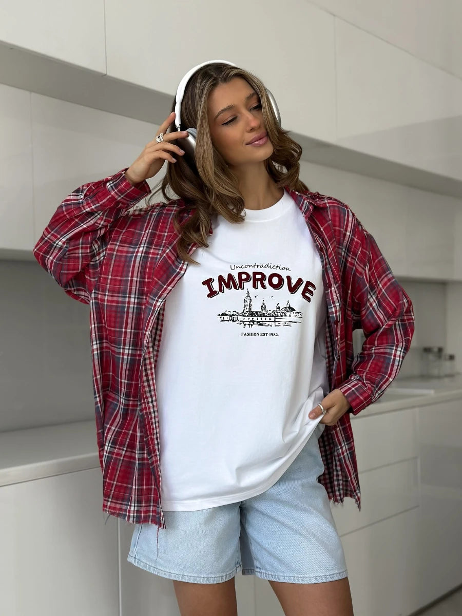 Sumuyoo 100% Cotton Women's Casual Printed T-shirt Fashionable Short-sleeve Printing T Shirts Hip Hop Loose Top